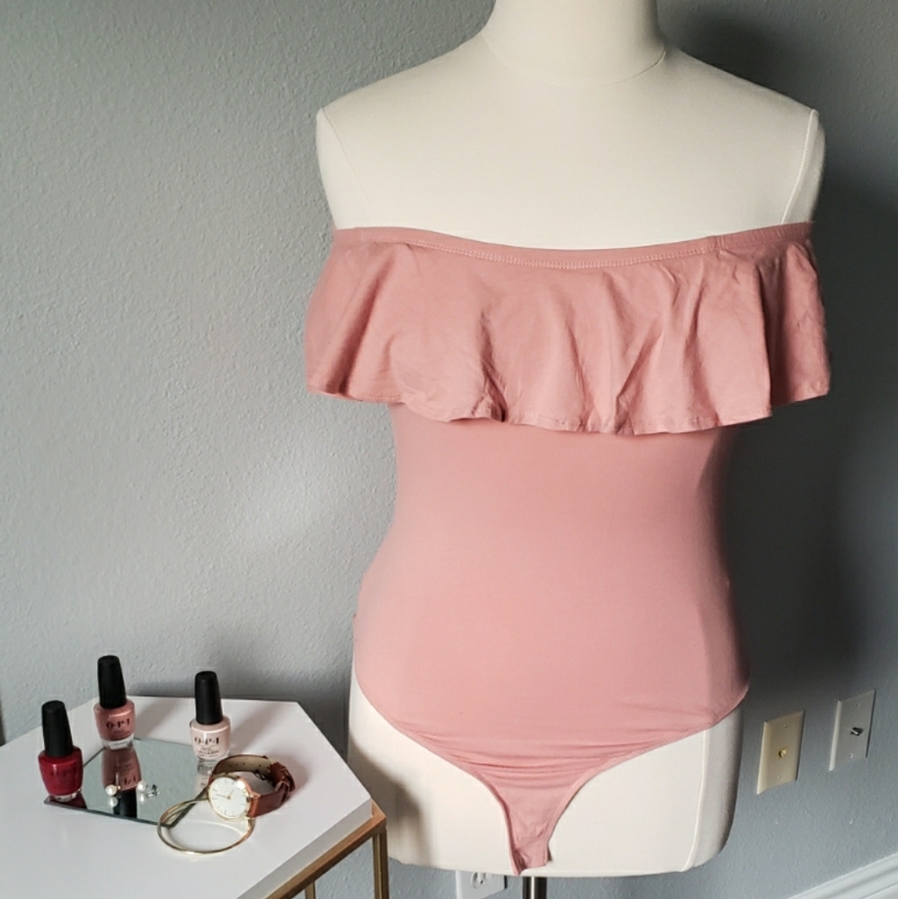 Blush Off Shoulder Leotard ~ 1X